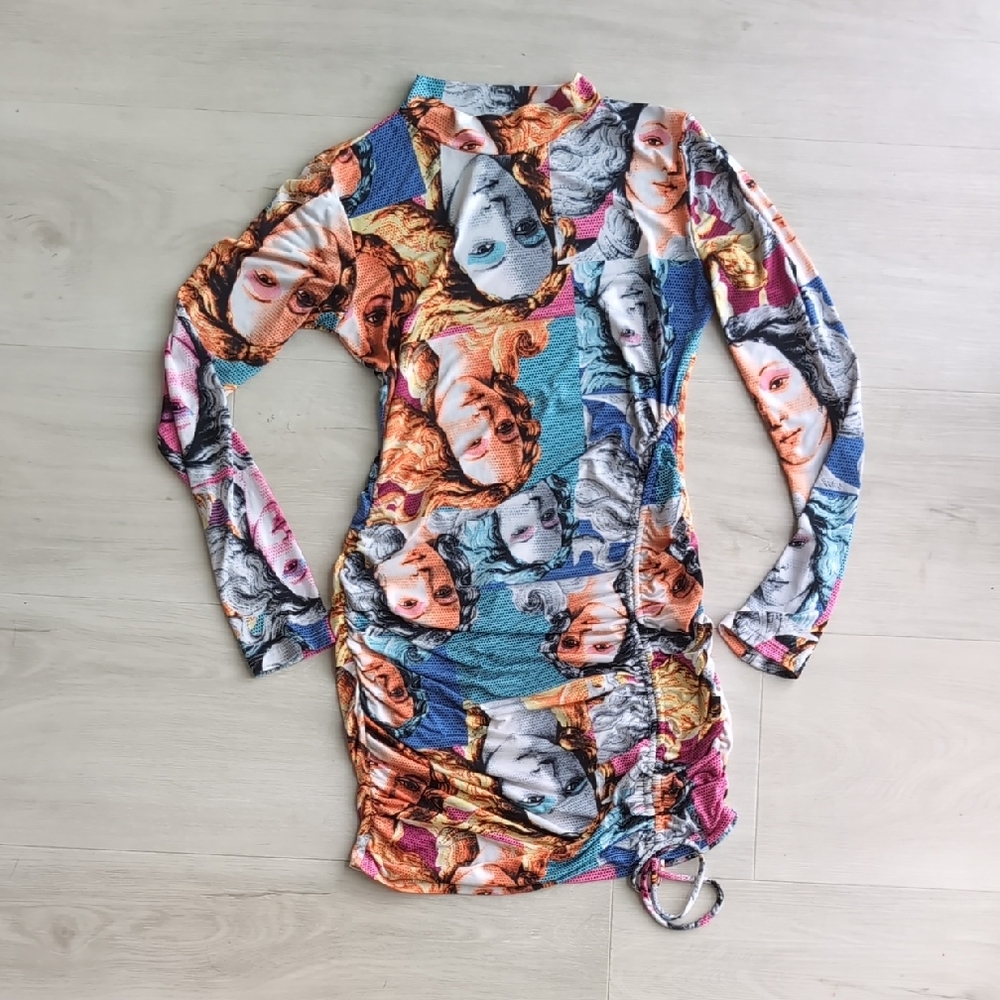 Long Sleeve Mini Dress in Multicolor Print